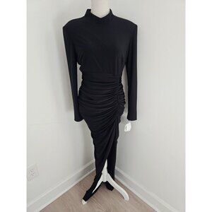 Betsy And Adam Black Bodycon High Slit Long Sleeves Ruched Dress Gown Maxi 10 M